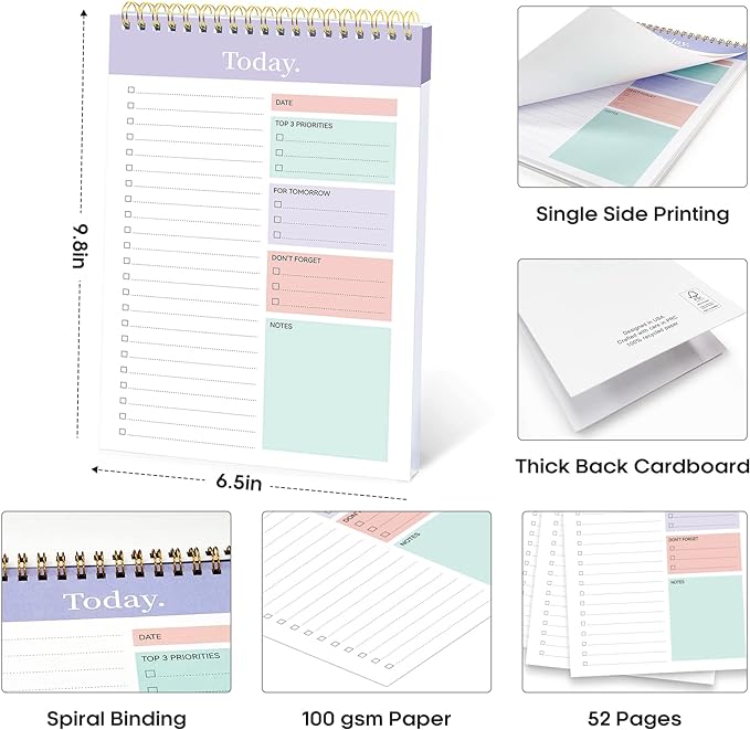 To Do List Pad - To Do List Notebook for Work with 52 Sheets, Undated Daily Planner Perfect for Daily Tasks and Goal Setting, To Do List Notepad Suitable for Office, Home and School-Violet Dream
