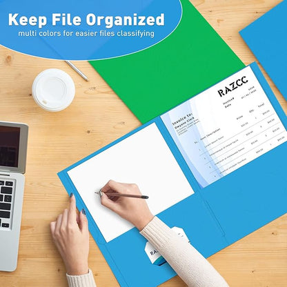 Two Pocket Folders, RAZCC 100 Pack File Folders with Pockets Fit Letter Size Paper, Thick Paper File Folder for School Office Business Home, Assorted 5 Colors