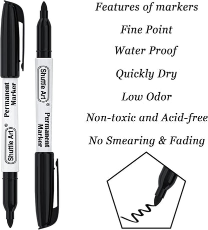 Shuttle Art Permanent Markers, 100 Pack Black Permanent Marker set,Fine Point, Works on Plastic,Wood,Stone,Metal and Glass for Doodling, Marking