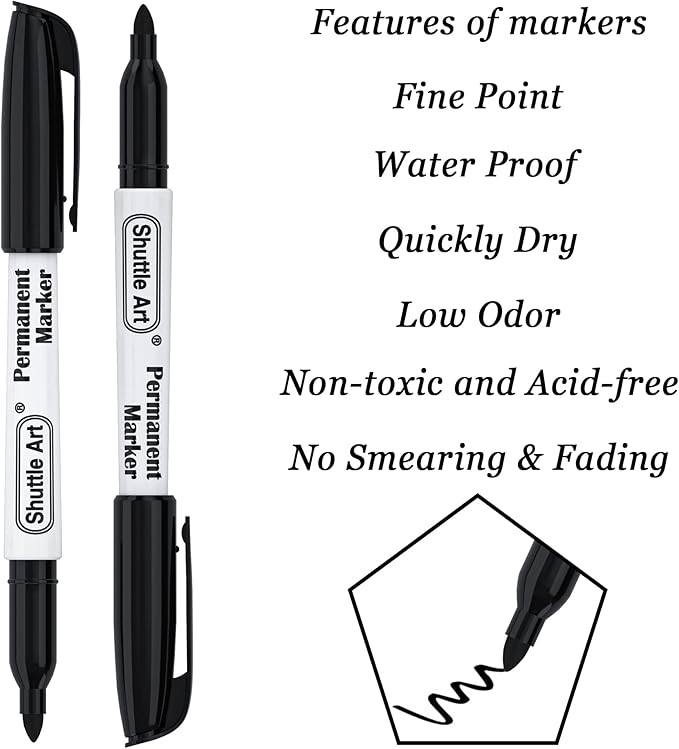 Shuttle Art Permanent Markers, 70 Pack Black Permanent Marker set,Fine Point, Works on Plastic,Wood,Stone,Metal and Glass for Doodling, Marking