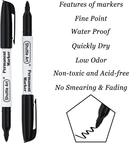 Shuttle Art Permanent Markers, 50 Pack Black Permanent Marker set,Fine Point, Works on Plastic,Wood,Stone,Metal and Glass for Doodling, Marking