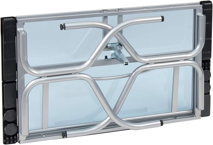 Studio Designs Folding Modern Glass Top Adjustable Drafting Table Craft Table Drawing Desk Hobby Table Writing Desk Studio Desk, 35.25" W x 23.75" D, Silver / Blue Glass