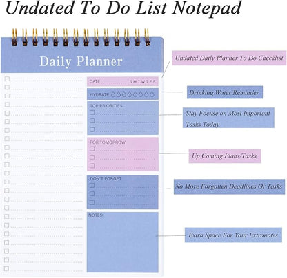 To Do List Notepad, 52 Sheets Daily Planner Notepad, 5.2"x7.8" To Do List Notebook, Undated Daily Planner 2024 for School/Office Supplies