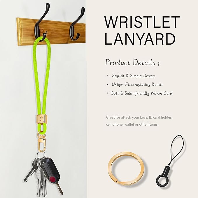 Fishent Keychain Wristlet lanyard, Cute Key Chain Holder, Upgraded Woven Wrist Lanyard for Keys, Wristlet Strap Keychain for Women Men Car Keys ID Badges Card Wallet Phone (Neon)