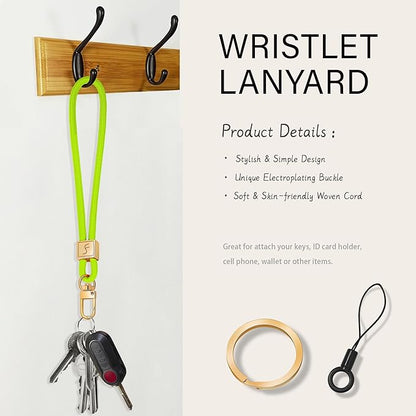 Fishent Keychain Wristlet lanyard, Cute Key Chain Holder, Upgraded Woven Wrist Lanyard for Keys, Wristlet Strap Keychain for Women Men Car Keys ID Badges Card Wallet Phone (Neon)