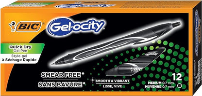 BIC Gel-Ocity Quick Dry Gel Pens, Medium Point Retractable (0.7mm), Black Ink Gel Pen, 12-Count- Pack of 18