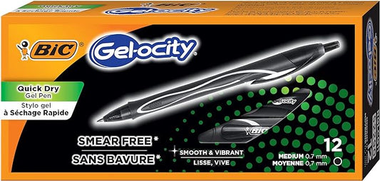 BIC Gel-Ocity Quick Dry Gel Pens, Medium Point Retractable (0.7mm), Black Ink Gel Pen, 12-Count- Pack of 18
