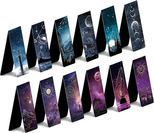 24 PCS Cool Magnetic Bookmarks, Space Starry Night Bookmarks for Book Lovers, Bulk Bookmarks for Men, Unique Book Mark for Boys, Girls, Students, Classroom Gifts, School Prize, Reading Present