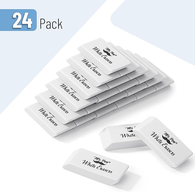 Mr. Pen- White Pencil Eraser, 24 Pack, Block Erasers for Pencils, Mr Pen Erasers for School, Large Eraser