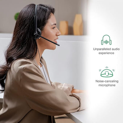 Yealink UH34 Wired Headset with Mic, 3.5mm Mono Headphones Noise Canceling Microphones,Teams Certified Work Office Headset for Computer PC Mac Laptop Tablet Smartphone
