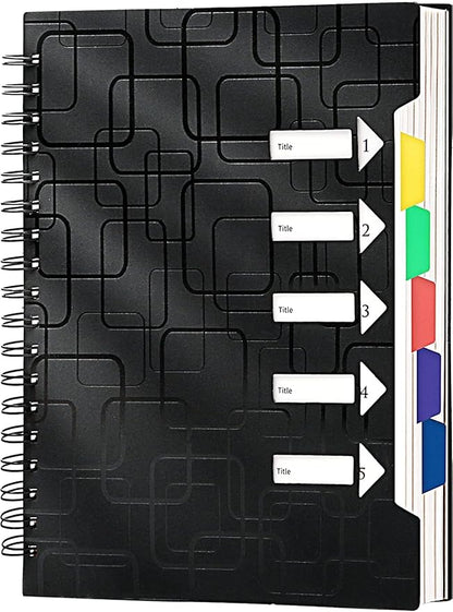 CAGIE 5 Subject Notebook College Ruled 8.5x11 240 Pages Spiral Notebook with Dividers Tabs A4 Notebooks for School Work Organization Note Taking, Black