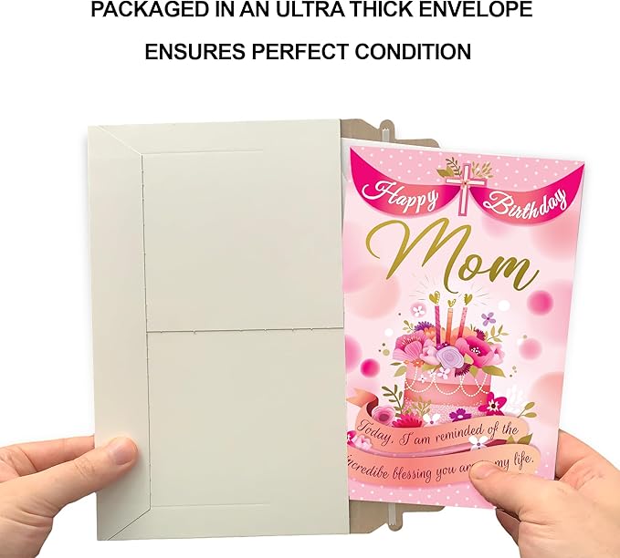 Prime Greetings Religious Birthday Card For Mom, Made in America, Eco-Friendly, Thick Card Stock with Premium Envelope 5in x 7.75in, Packaged in Protective Mailer