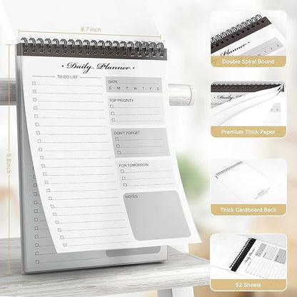 To Do List Notepad - To Do List Notebook for Work with 52 Undated Sheets - Daily Planner Notepad - Checklist Organizer Notebook for Office Desk Accessories, Home and School- Black