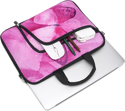 11.6 12 12.5 inch Laptop Sleeve Chromebook Case Ultrabook Case Notebook Sleeve Tablet Case Neoprene Handle Sleeve for Men Women, Two Pockets Fit Apple MacBook Air Samsung Acer HP DELL (Pink Butterfly)