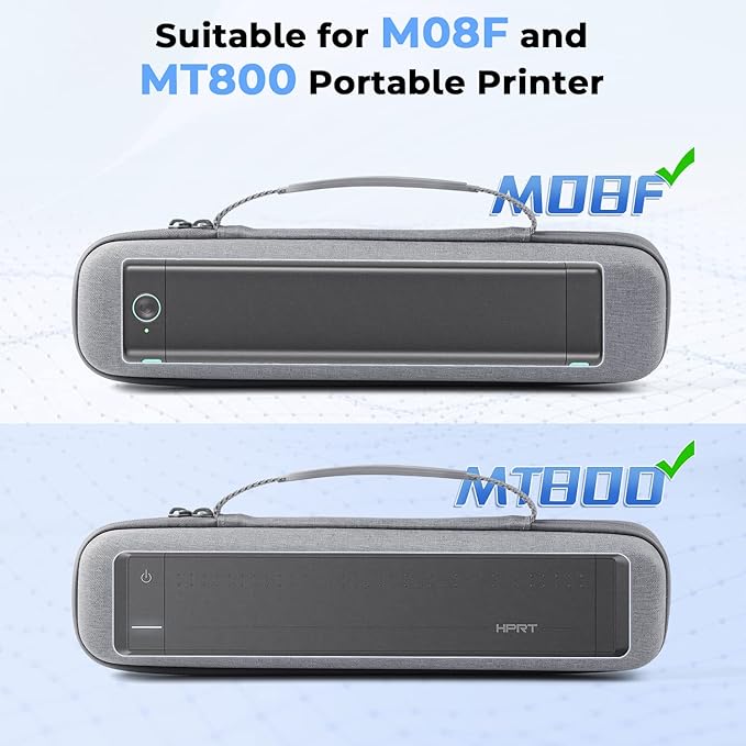 Odaro Portable Printer Storage Travel Carry Case, Compatible with M08F Letter, M08F A4, MT800 Thermal Printer, Compact and Lightweight, Waterproof and Shock Proof - Grey