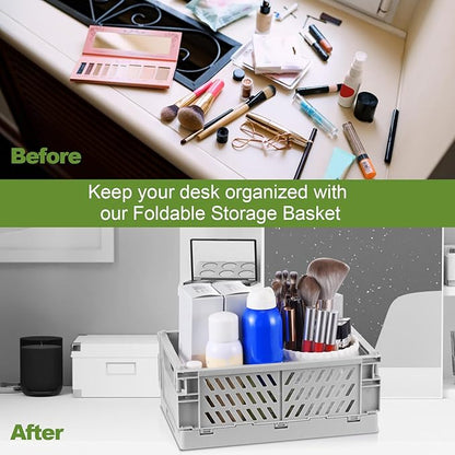 4-Pack Small Pastel Plastic Storage Baskets, Collapsible Crates for Organizing, Space-Saving Mini Bins for Classroom, Kitchen, Office, Bedroom (Grey, 9.8" x 6.5" x 3.8")