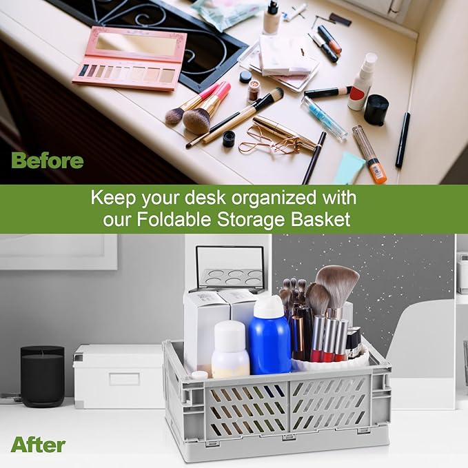 4-Pack Small Pastel Plastic Storage Baskets, Collapsible Crates for Organizing, Space-Saving Mini Bins for Classroom, Kitchen, Office, Bedroom (Yellow, 9.8" x 6.5" x 3.8")