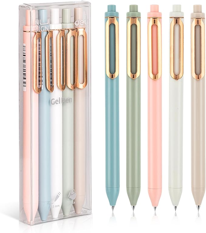 NUSIGN Gel Pens, 5 Pcs 0.5mm Retractable Quick Dry Black Ink Fine Point Rolling Ball Gel Pen, Smooth Writing No Bleed for Journaling Note Taking, Home School Office Supplies
