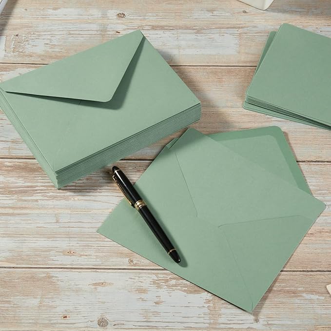 A7 Colorful Envelopes and Blank Cards 24 Pieces A7 Envelopes and 24 Pieces 5x7 Colorful Flat Cards for Weddings, Invitations, Birthday, Baby Shower (Sage Green)