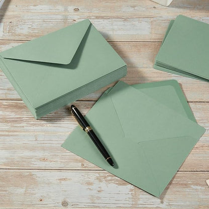 A7 Colorful Envelopes and Blank Cards 24 Pieces A7 Envelopes and 24 Pieces 5x7 Colorful Flat Cards for Weddings, Invitations, Birthday, Baby Shower (Sage Green)