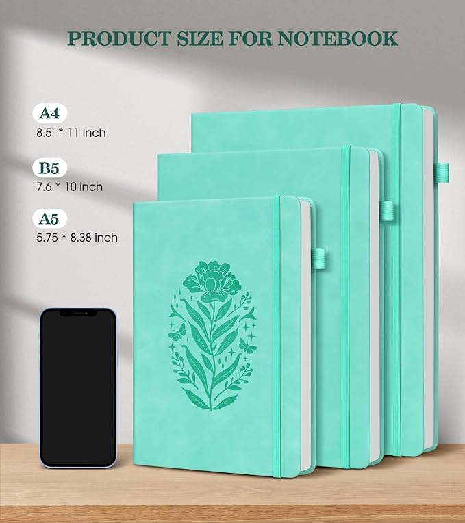 Lined Journal Notebook for Women, Hardcover Leather Journaling Notebooks 8.5" x 11", A4 200 Pages Big Journals for Writing, College Ruled Notebook for Work School, Note Taking, Business Diary Green