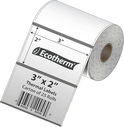 3" x 2" Mobile Printer Labels | 25 Rolls | 5250 Labels | fits Zebra ZQ630, QL420, QL320 and QLn420 Printers | Black Mark On Liner | .75" Core Rolls | by Ecotherm