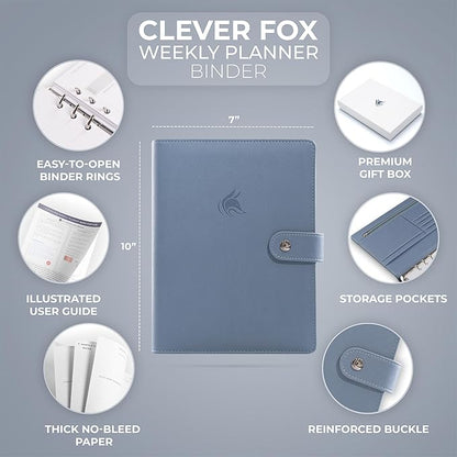 Clever Fox Weekly Planner Binder – Goal Setting Planner for Time Management & Weekly Tasks – Work & Life Organizer with to Do List & Habit Tracker – Undated, 7″ x 9″ Hardcover (Windy Blue)