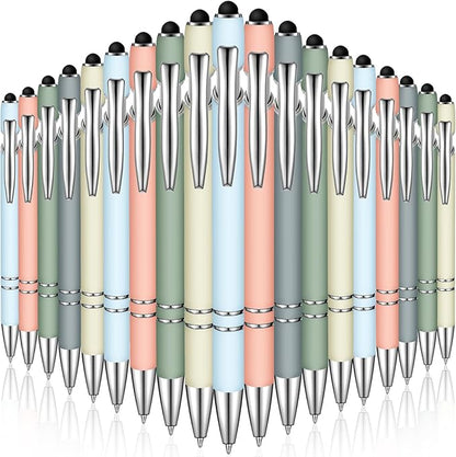 Zonon 38 Pieces Rubberized Ballpoint Pen with Stylus Tip Stylish Metal Pen Capactive Styli Pen with Soft Rubberized Grip, Black Ink Pen for Most Devices (Morandi Colors)