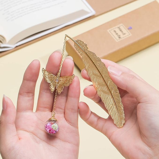 Vintage-Style Metal Feather Bookmark Mothers Day Gifts Valentine's Day Christmas Stocking Stuffers Butterfly Bookmarks for Women Mom Lady Readers Teacher Appreciation Gifts