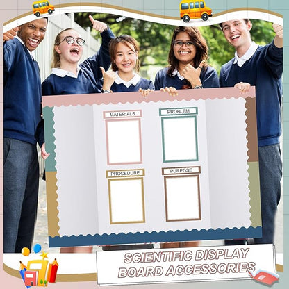 90 Pcs Science Fair Board Supplies 60 Trim Scalloped Bulletin Board Borders 24 Presentation Board Subtitles 6 Science Fair Titles for Classroom Display Boards(Boho)