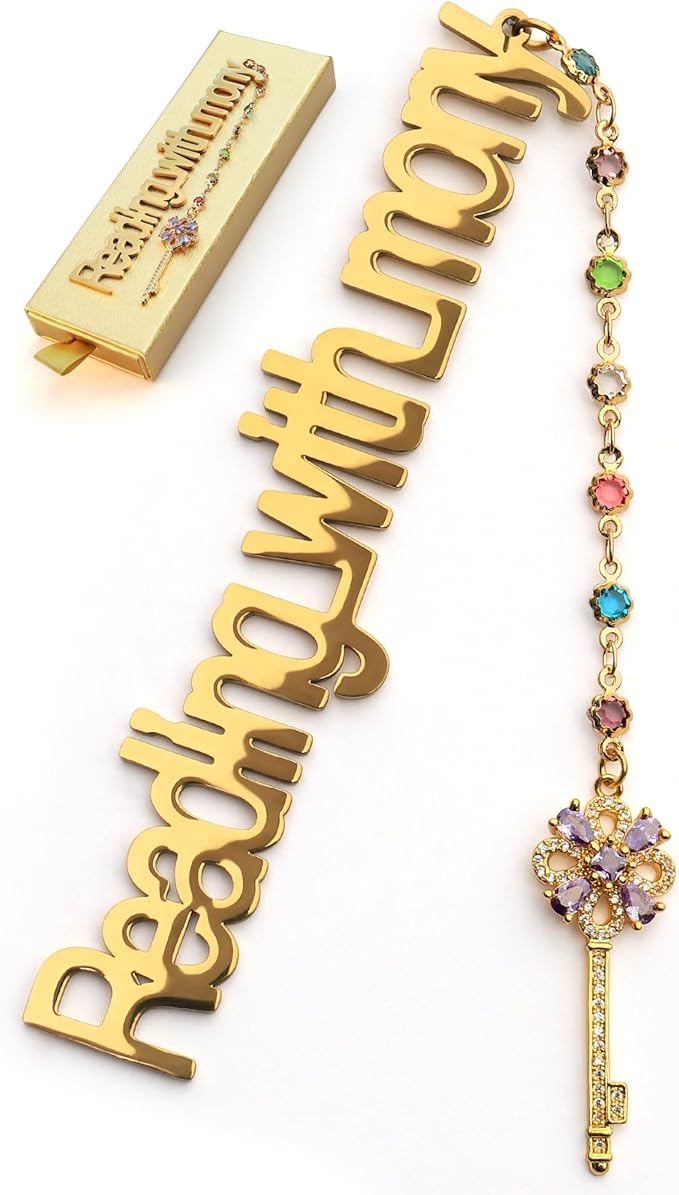 Metal Bookmark Cute Book Accessories Gifts for Women Teacher Readers Book Lovers for Christmas Mother's Day (Reading with Mony Gold)