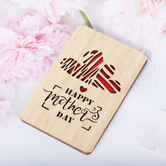 Wooden Mothers Day Card for Mom Gifts,Happy Mother's Day Card,Happy Mother's Day Greeting Cards from Kids,Mother Gifts Card from Daughter or Son(Double Hearts)