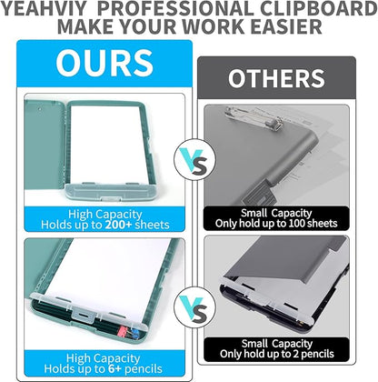 Clipboard with Storage, Clip Boards 8.5x11 with Storage, Large Capacity Nursing Clipboards with Pen Holder, Heavy Duty Plastic Storage Clipboard Folder with Low Profile Clip, Side-Opening