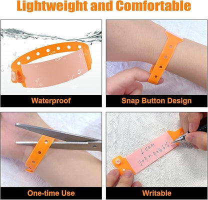 100pcs Vinyl Wristbands Hospital Identification Bands,Waterproof Adjustable Medical Wristband,Disposable Snap Wristband for Hospital (Orange)