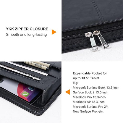 AZXCG Portfolio Binder, Leather Portfolio for Men, Padfolio for Women,Leather Folder, Portfolio Notebook, Gift for Women and Men, Black