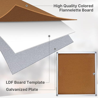 Outdoor Enclosed Cork Bulletin Board Tamper-Proof Dispaly Case, Aluminium Frame, Weatherproof Cork Noticeboard, Enclosed Cork Board for School, Office, Restaurant, Hospital etc（28 * 26inches）