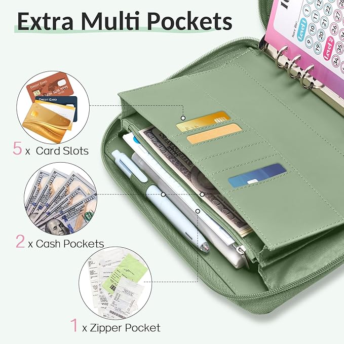 Sooez Savings Challenges Book with Extra Pocket Storage, Zipper Closure 100 Envelopes Money Saving Challenge, PU Saving Binder with Cash Envelope & Laminated Tracker for Cash Bill, 8.3”x 10.5”, Pink