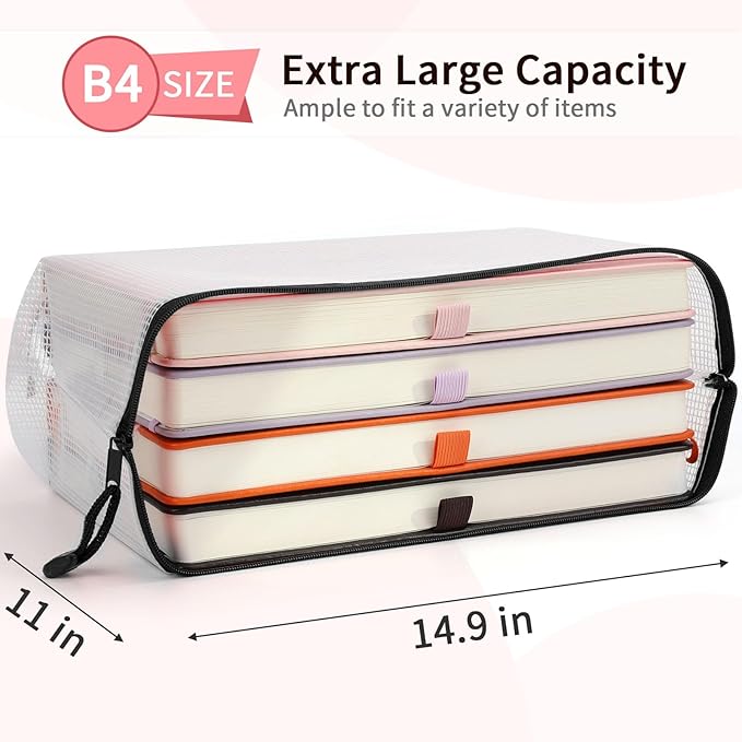 Umriox Mesh Zipper Pouch, 14.9x11.0 in (Black, 12 Packs), Extra Large Zipper Bags, Waterproof Zipper Pouches for Office Supplies, Puzzles, Board Game Storage & Cross Stitch Projects