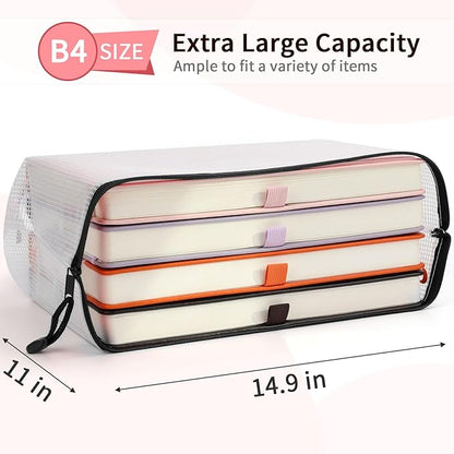 Umriox Mesh Zipper Pouch, 14.9x11.0 in (Black, 12 Packs), Extra Large Zipper Bags, Waterproof Zipper Pouches for Office Supplies, Puzzles, Board Game Storage & Cross Stitch Projects