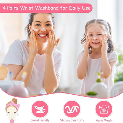 Chuangdi 4 Pairs Wrist Bands for Washing Face Wrist Spa Microfiber Wash Towel Band Scrunchies Absorbent Wristbands Sweatband for Women Prevent Liquid from Spilling