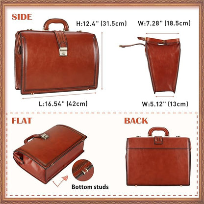 Banuce Vintage Full Grain Italian Leather Lawyer Briefcase for Men Doctor Bag 15.6 Inch Laptop Work Business Bag Attache Case with Lock