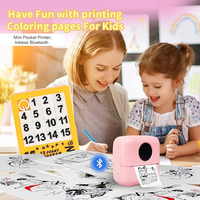 BRONA Notebuddy Mini Portable Printer, Bluetooth Smart Pocket Inkless Thermal Printer with 5 Roll Papers for Journal/DIY Scrapbook/Travel/Notes/Lists/Label/Memo, Receipt Printer for iOS&Android