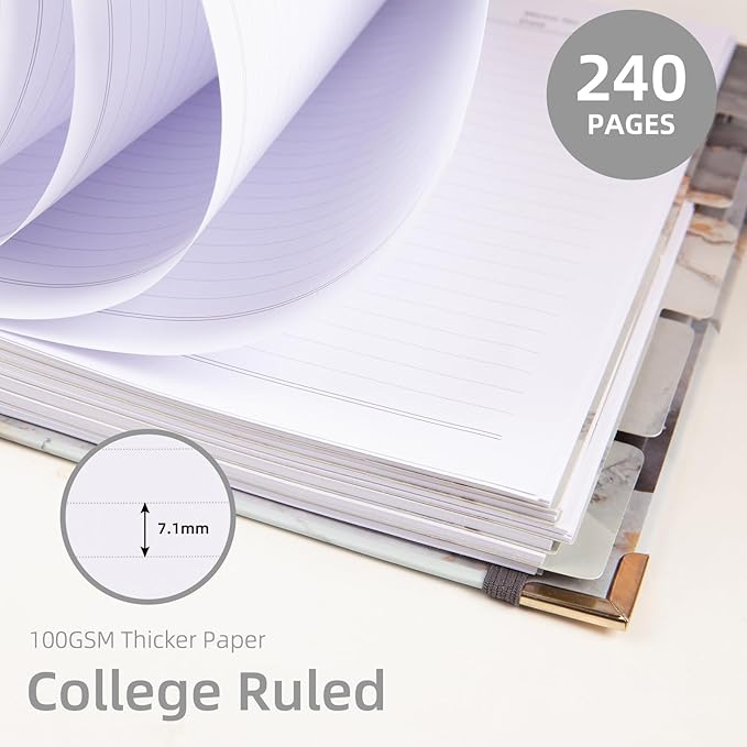 Spiral Notebooks for Work, 240 Pages Lined Spiral Journal Notebook, 5 Subject A5 College Ruled Journals for Writing, 8.6”x6.2''Journaling Notebooks for School Office Supplies (Grey Marble)