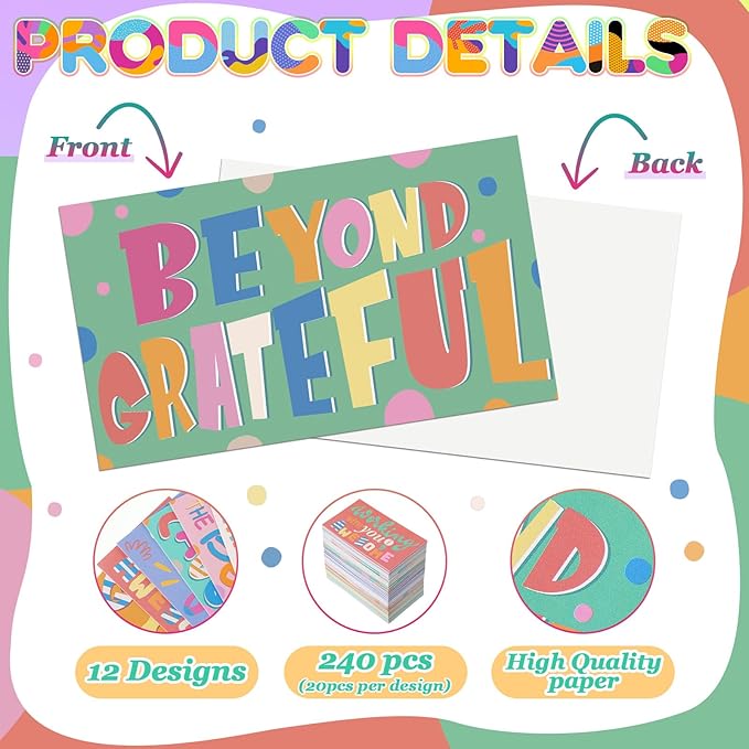 Yeaqee 240 Pcs Employee Appreciation Kudos Cards Funny Blank Back Motivational Card Encouragement Thank You Note Recognition Card for Teacher College Affirmation Gift(Colorful)