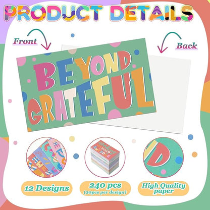 Yeaqee 240 Pcs Employee Appreciation Kudos Cards Funny Blank Back Motivational Card Encouragement Thank You Note Recognition Card for Teacher College Affirmation Gift(Colorful)