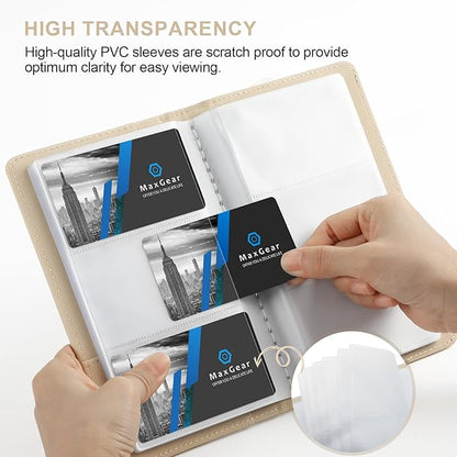 MaxGear Business Card Organizer, 240 Cards Book Portable Business Card Holder for Men & Women, Professional PU Credit Cards Binder File Storage, Off-white