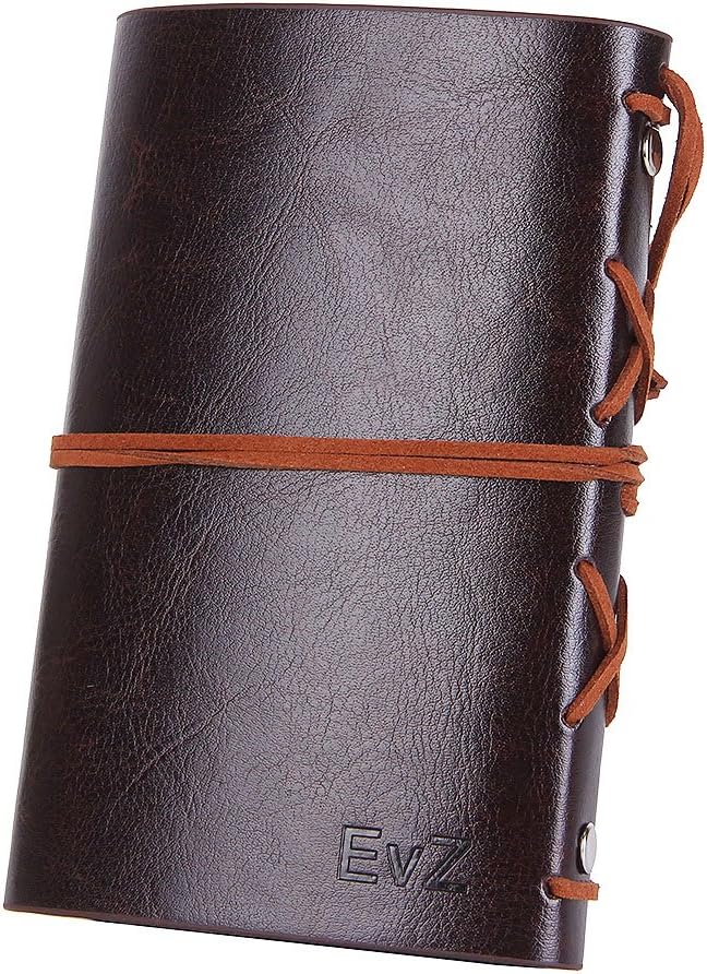 EvZ Leather Writing Journal Notebook, 7 Inches Vintage Nautical Spiral Blank String Diary Notepad Sketchbook Travel to Write in, Unlined Paper, Retro Pendants, Classic Embossed, Coffee