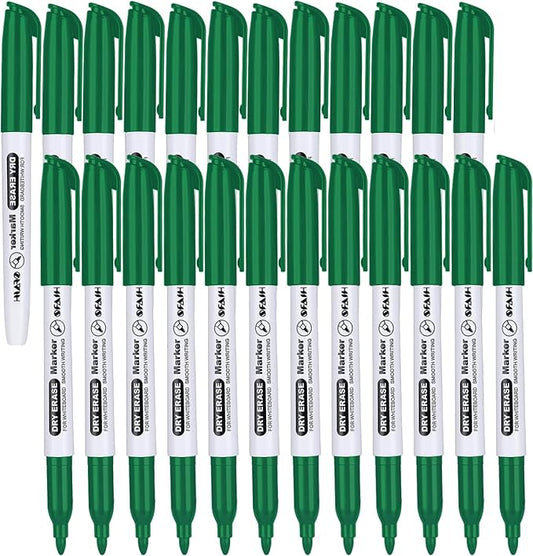 SFAIH Fine Tip Dry Erase Markers - 24 Pack Green Whiteboard Erasable Markers Bulk for Kids Adults, Ideal for Classroom School Office Home Use on White Board, Non-Toxic Easy Clean
