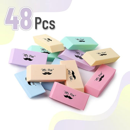 Mr. Pen- Erasers, 48 Pack, Pastel Colors Pencil Eraser, Erasers for Pencils, Mr Pen Erasers, Erasers for School, Large Eraser, Block Erasers for School, Rubber Eraser, Large Erasers for School