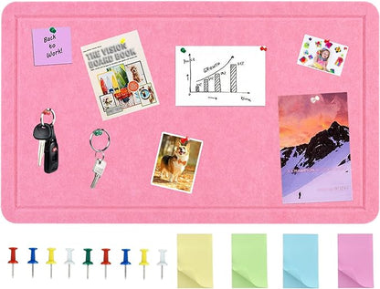 Vuzvuv Pink 28"x16" Large Cork Board with 50 Push Pins & Sticky Notes, Self-Adhesive Bulletin Board No Damage for Wall, Felt Pin Board for Paste Notes, Photos, Schedules Offices Home